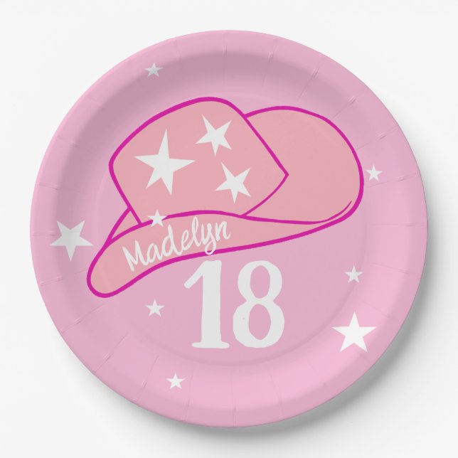 Assiettes En Carton Fille Casquette occidentale  rose moderne 18e anni (Devant)