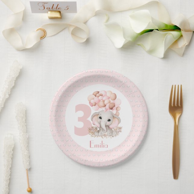 Assiettes En Carton Fille d'anniversaire Eléphant Plaques de papier ro (Mariage)