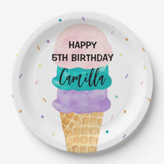 Assiettes En Carton Fille d'anniversaire Ice Cream Cone Party (Devant)