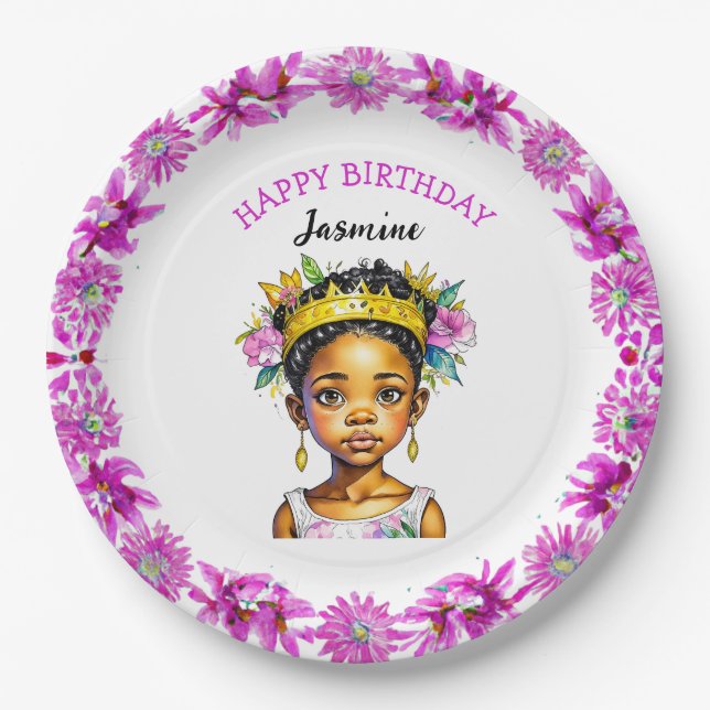 Assiettes En Carton Fille d'anniversaire personnalisée Princesse de co (Devant)