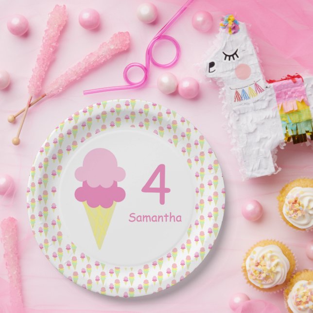 Assiettes En Carton Fille de crème glacée Anniversaire (Fête)