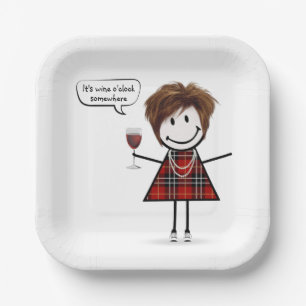 Assiettes En Carton Fille de fête avec vin rouge