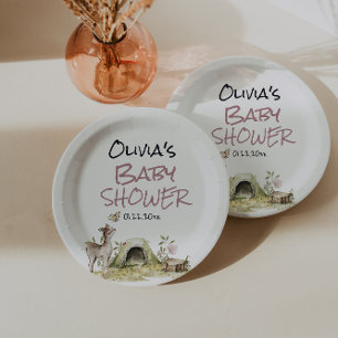 Assiettes En Carton Fille de la forêt rose Cerf Forêt Animal Baby Show