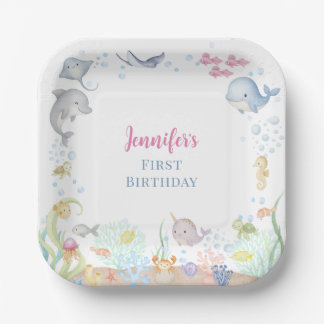 Assiettes En Carton Fille de premier anniversaire aquarelle sous la me