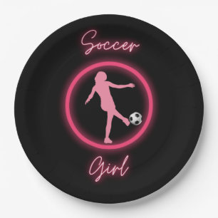 Assiettes En Carton Fille de soccer rose brillant