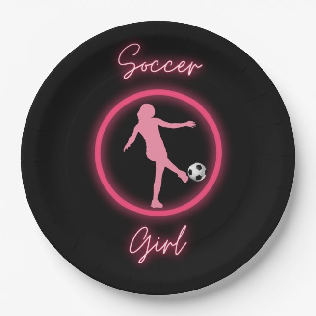 Assiettes En Carton Fille de soccer rose brillant (Devant)
