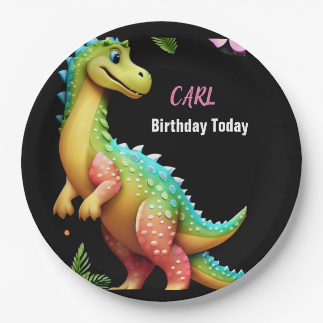 Assiettes En Carton fille dino (Devant)