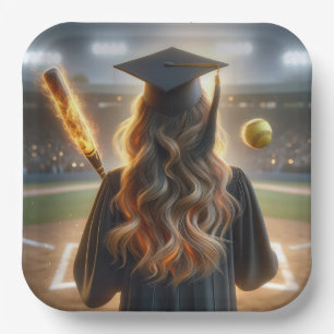 Assiettes En Carton Fille Diplômée Avec Chat Flamant et Softball