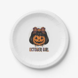 Assiettes En Carton Fille d'octobre Citrouille Arc Halloween Vecteur C