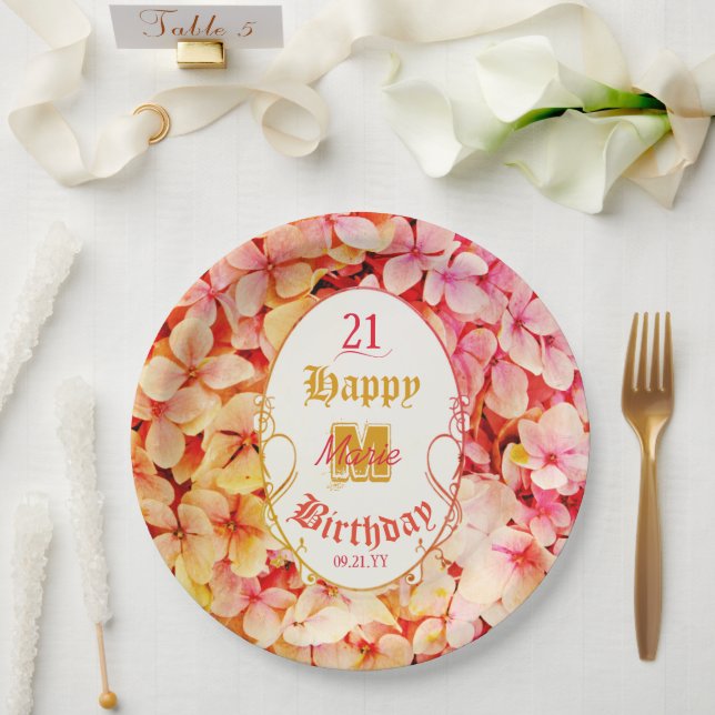 Assiettes En Carton Fille Elégante Florale Moderne 21e fête d'annivers (Mariage)