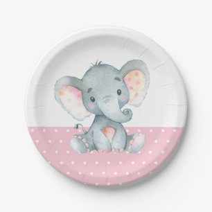 Assiettes En Carton Fille Eléphant Baby shower Plaque en papier rose