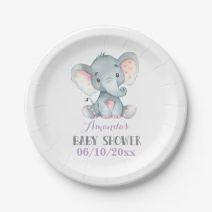 Assiettes En Carton Fille Eléphant Baby shower Plate de papier pourpre
