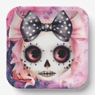 Assiettes En Carton Fille Fantôme Squelette Halloween Pink Thème