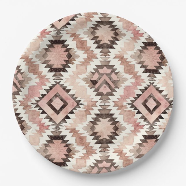 Assiettes En Carton Fille-fille rose Brown Southwestern Tribal Anniver (Devant)