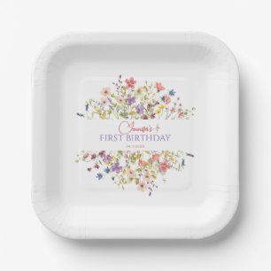 Assiettes En Carton Fille Fleur Sauvage Aquarelle 1er Anniversaire