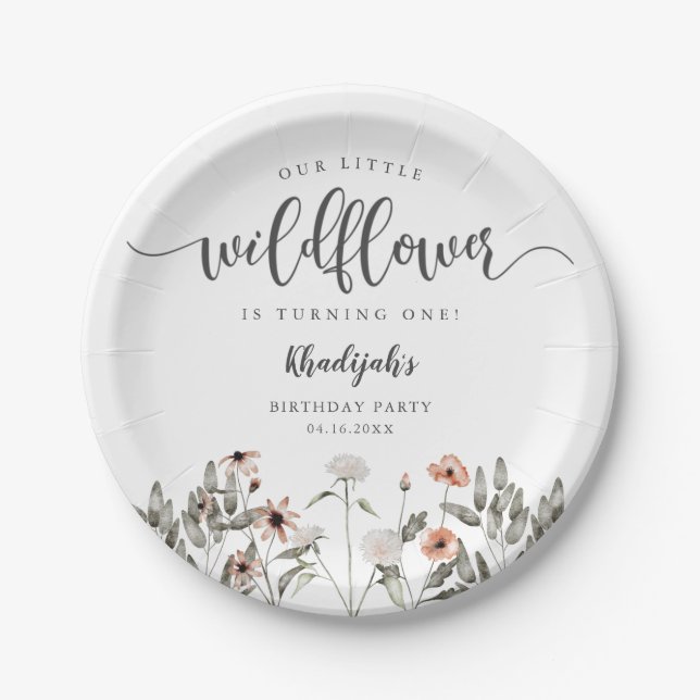 Assiettes En Carton Fille Fleur sauvage florale fête d'anniversaire (Devant)