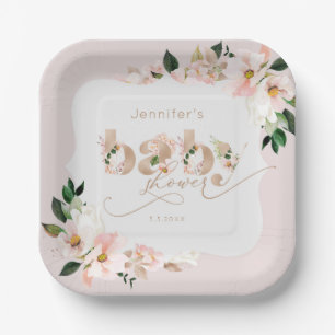 Assiettes En Carton Fille florale rose pâle baby shower forme support