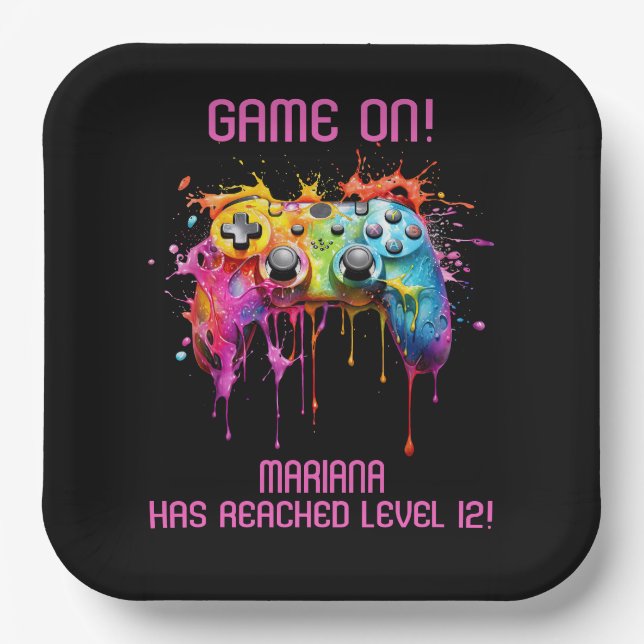 Assiettes En Carton Fille Gamer Pink Video Game Party (Recto)