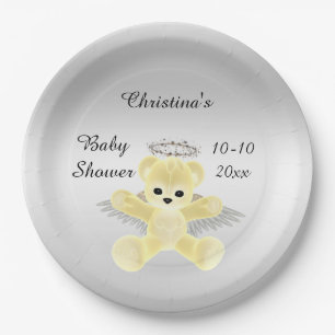 Assiettes En Carton Fille / Garçon Ours en peluche ange jaune Baby Sho