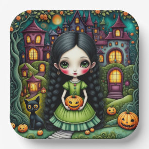 Assiettes En Carton Fille gothique mignonne Citrouille Village Hallowe