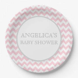 Assiettes En Carton Fille grise de Chevron/grise rose moderne de baby