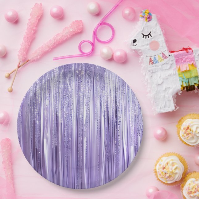 Assiettes En Carton Fille Lavande Violet Glam Tinsel Grilles (Fête)
