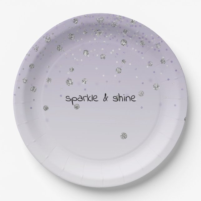 Assiettes En Carton Fille Lilac Confetti Confetti Glam Silver Éperche (Devant)