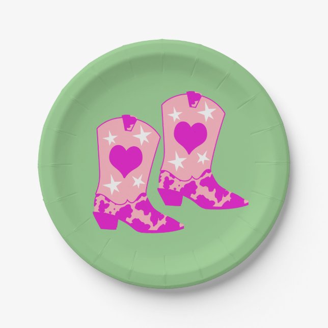Assiettes En Carton Fille moderne fille rose fille Bottes occidentales (Devant)