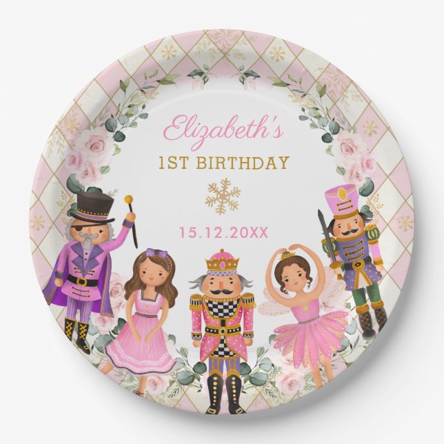 Assiettes En Carton Fille Noisette Blush Fête Anniversaire Bébé Fille (Devant)