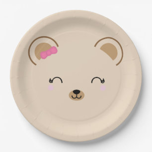 Assiettes En Carton fille ours en peluche fête d'anniversaire rose