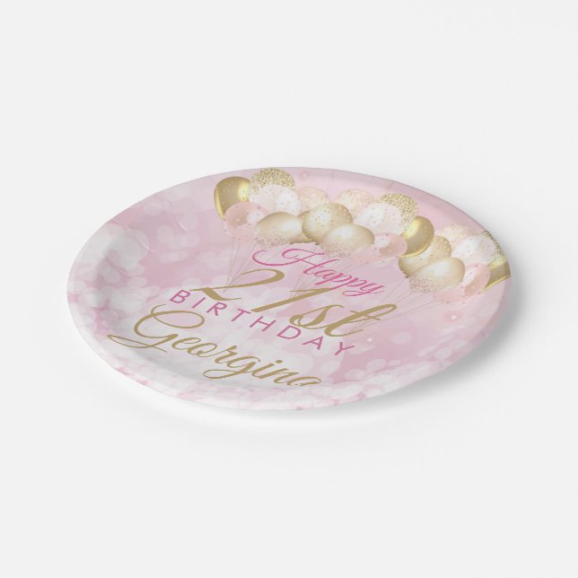 Assiettes En Carton Fille Parties scintillant rose Ballons 21e anniver (Angle)