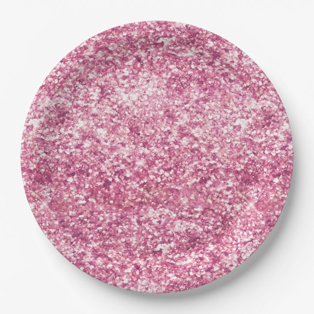 Assiettes En Carton Fille Parties scintillant rose Confetti (Devant)