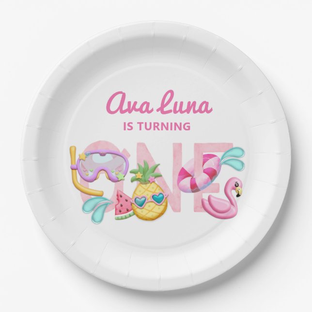 Assiettes En Carton Fille premier anniversaire Summer Beach Party (Devant)