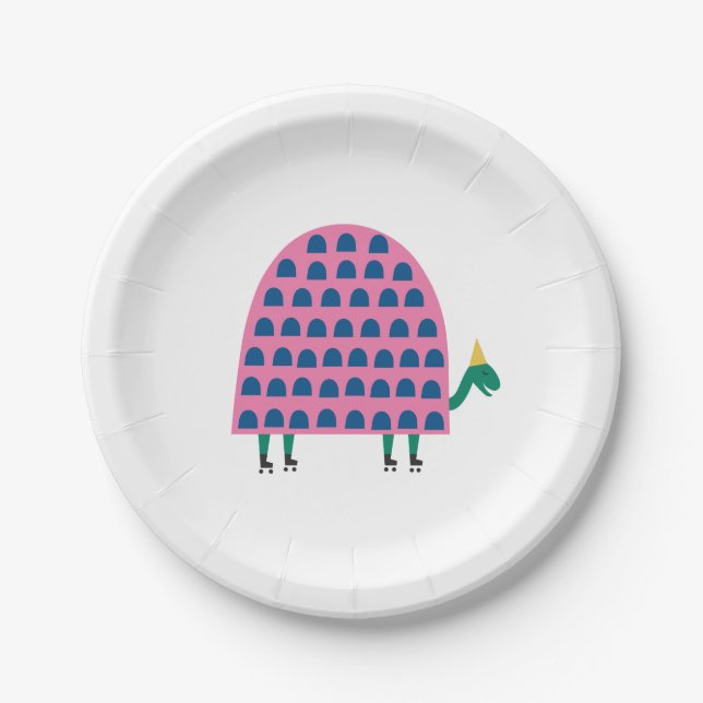 Assiettes En Carton Fille rose Anniversaire Tortue fête animale (Devant)
