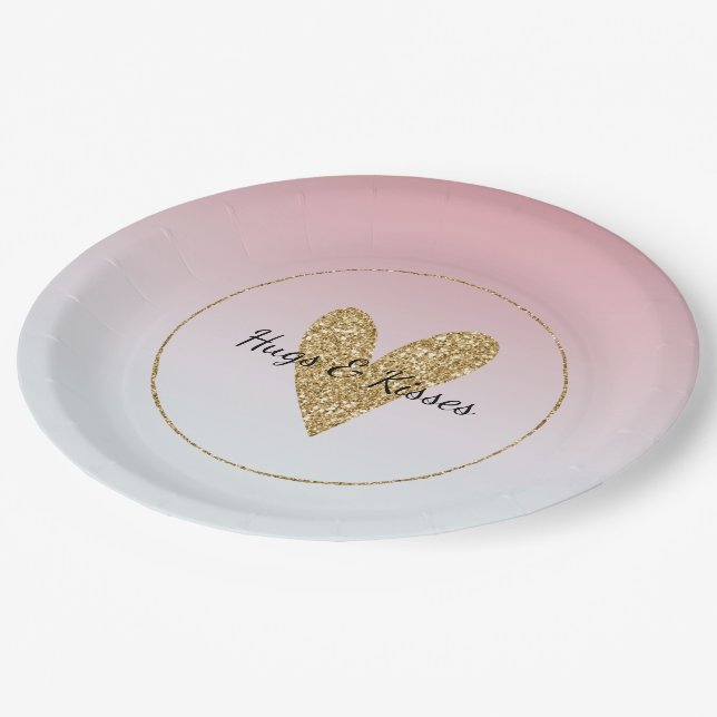 Assiettes En Carton Fille rose blanc Ombre Gold Parties scintillant Co (Angle)