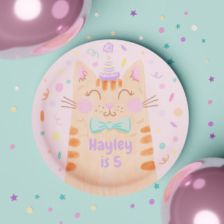 Assiettes En Carton Fille rose coloré mignonne Kitty Chat fête d'anniv