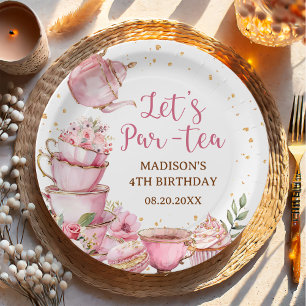 Assiettes En Carton Fille Rose & Gold Floral Tea Party Anniversaire