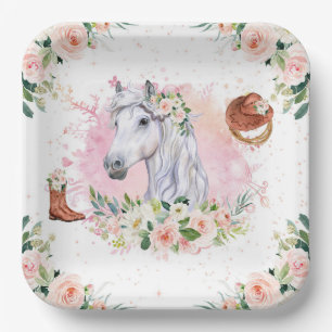 Assiettes En Carton Fille rose pâle Fille Cheval fête d'anniversaire