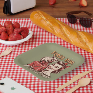 Assiettes En Carton Fille sauvage Noël Opossum Xmas Rétro Déchets
