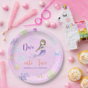 Assiettes En Carton Fille sirène plonge dans l'anniversaire des cinq 5
