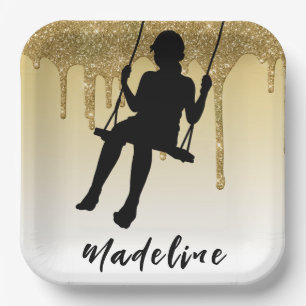 Assiettes En Carton Fille sur Swing Gold Parties scintillant Drip Ombr