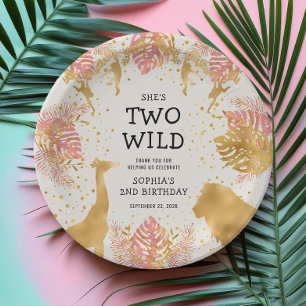 Assiettes En Carton Filles 2e anniversaire fête Pink Gold Ecru Safari