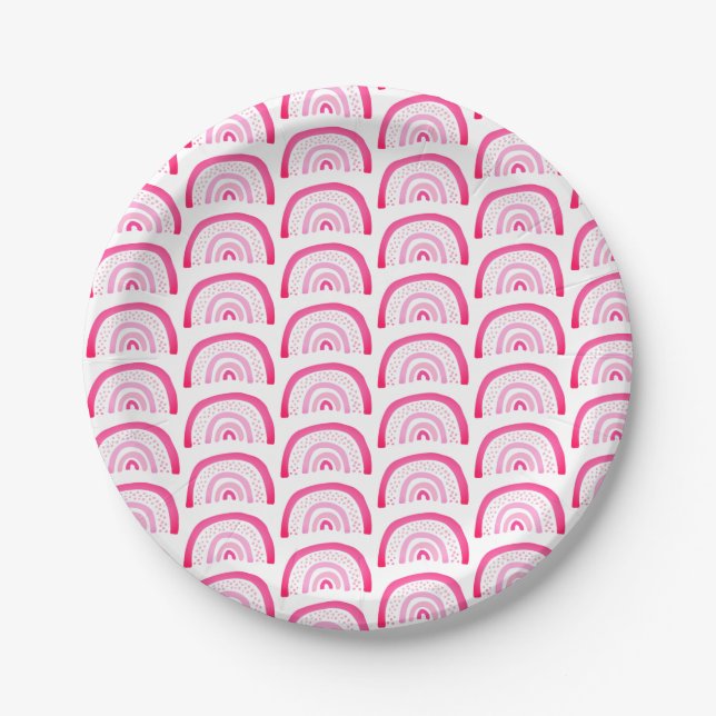 Assiettes En Carton Filles arc-en-ciel rose fête d'anniversaire (Devant)