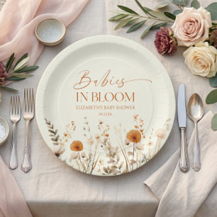 Assiettes En Carton Filles Boho en Fleur Jumeaux Fête Prénatale de Fle