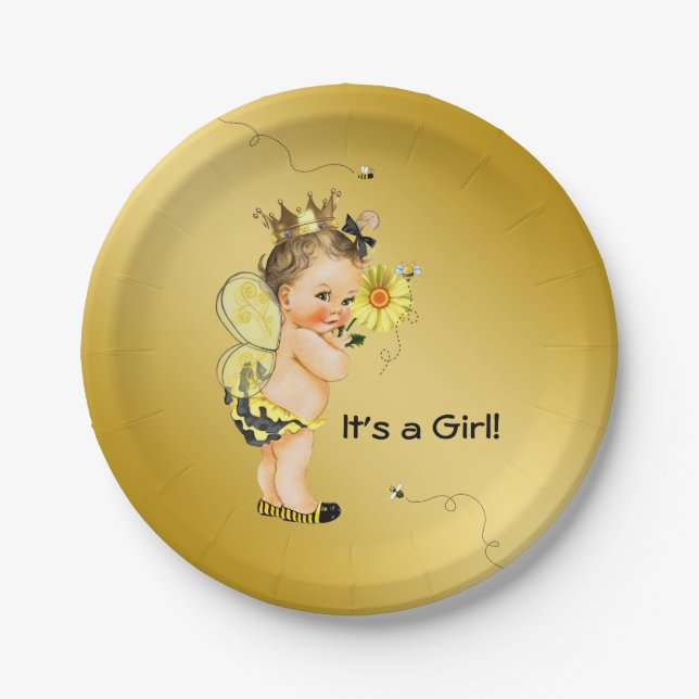 Assiettes En Carton Filles Bumble Bee Baby shower (Devant)