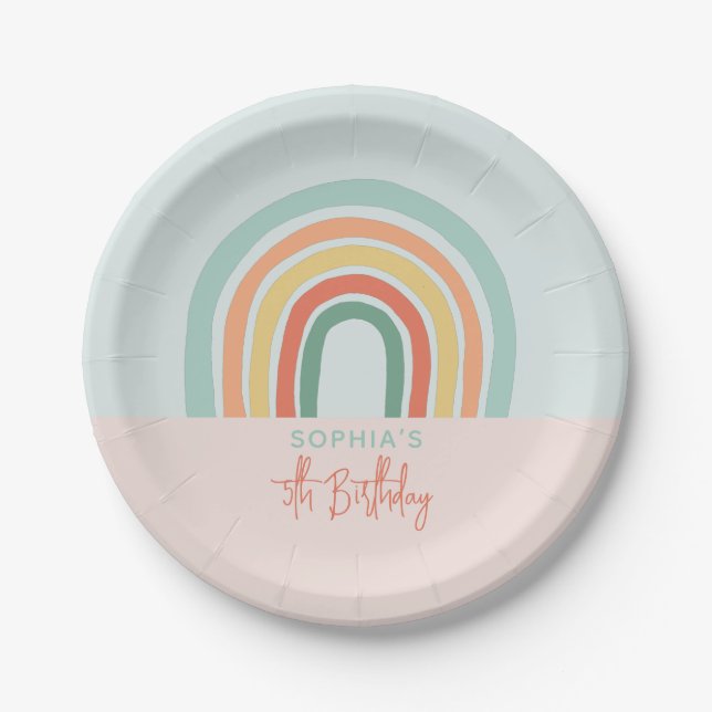 Assiettes En Carton Filles Cute Boho Anniversaire de enfant arc-en-cie (Devant)