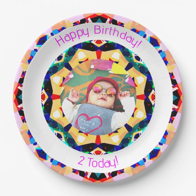 Assiettes En Carton Filles Garçons Joyeux Anniversaire Étoile Photo su (Devant)