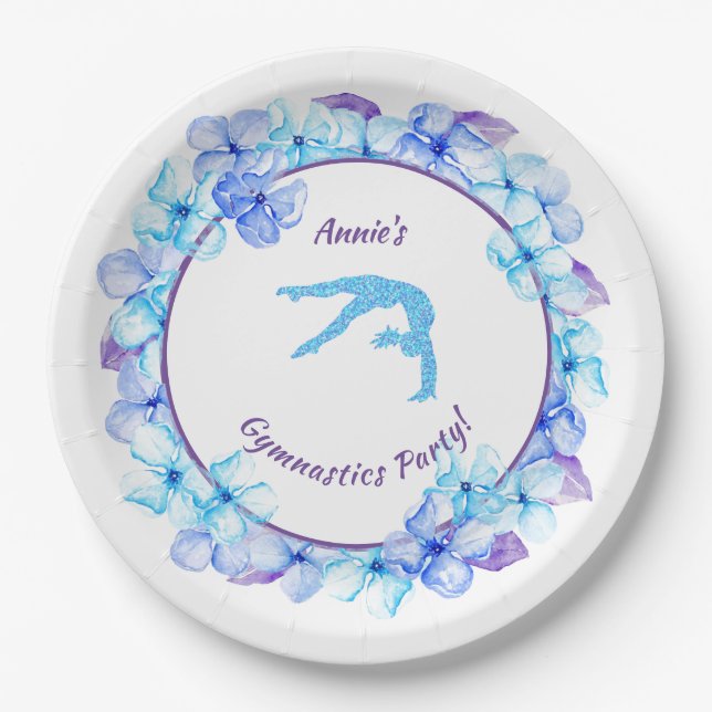 Assiettes En Carton Filles Gymnastique Aquarelle Florale Anniversaire (Devant)
