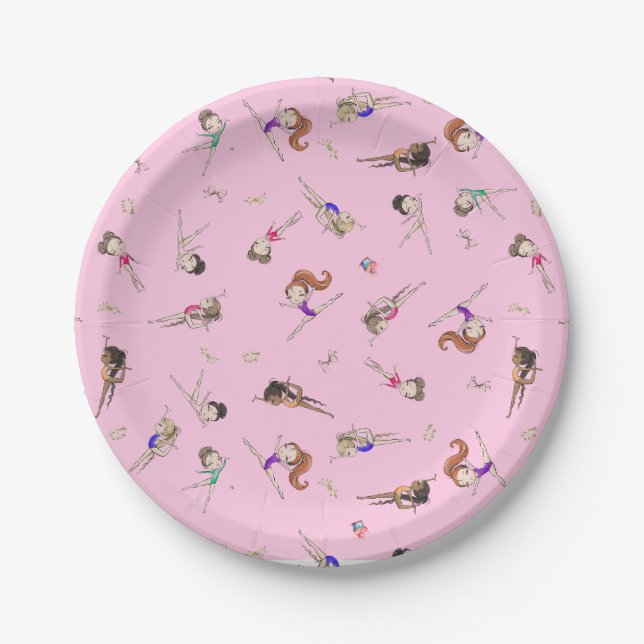 Assiettes En Carton Filles Gymnastique rose fête d'anniversaire (Devant)