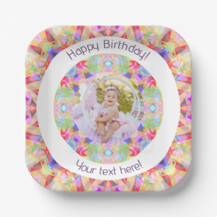 Assiettes En Carton Filles Joyeux Anniversaire Vibrant Rose Star Custo